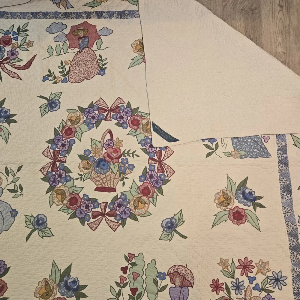 Beautiful VTG Limited Edition Quilt Shams Skirt APPLIQUÉ Queen 86x86 Cottagecore